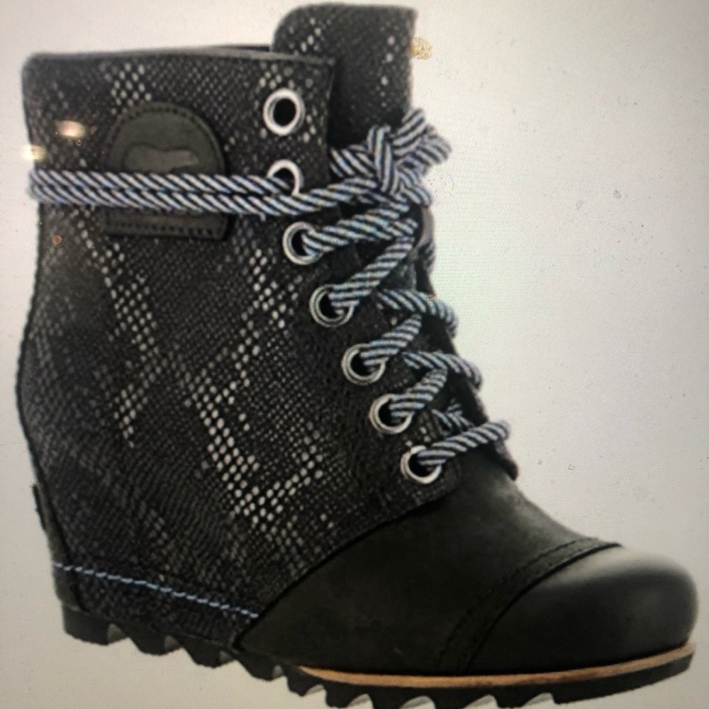 Sorel Wedge Ankle Leather Boots Black Sz 8 New